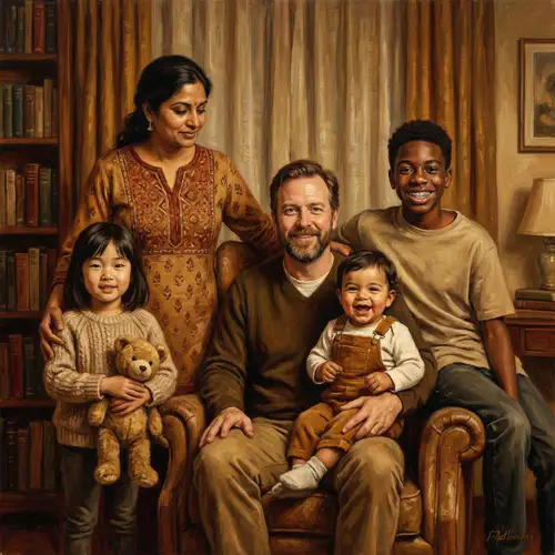 Family Portrait Oil Painting | Diverse Group of Five