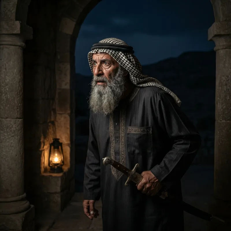 Arabian Man with Sword in Traditional Attire Arabian Man with Sword in Traditional Attire