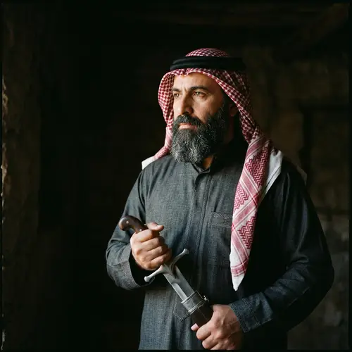 Middle-Eastern Man with Traditional Headdress and Sword