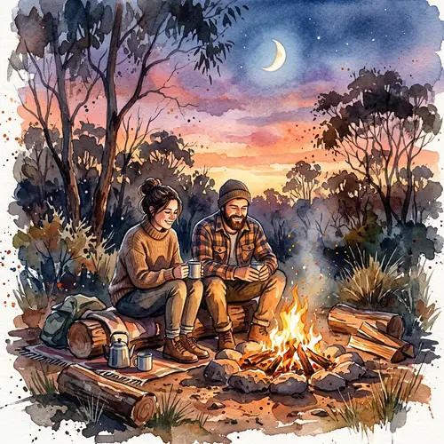Watercolour Art: Campfire in Australian Bushland