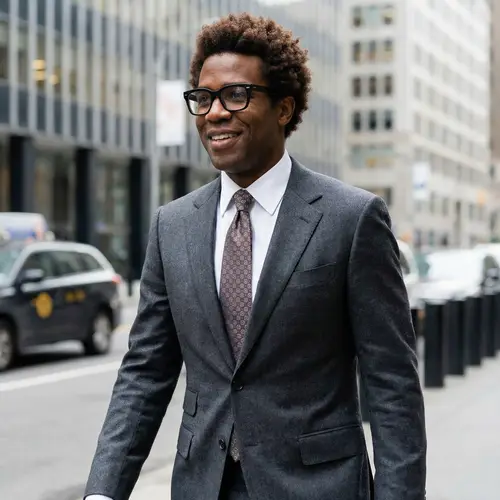 Stylish Black Man in Designer Suit and Glasses