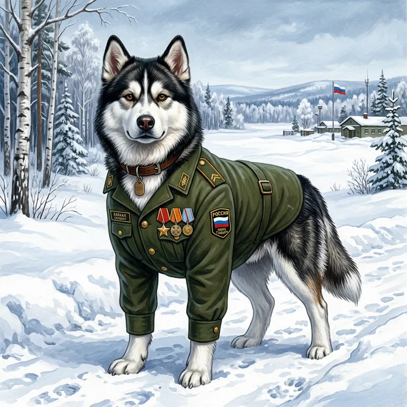 Russian Dog Soldier in Uniform | Heroic Canine Fighter