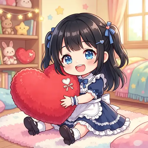 Chibi Anime Girl with Heart Plushy