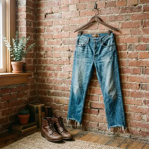 Aesthetic Blue Denim Jeans Displayed: Vintage Style