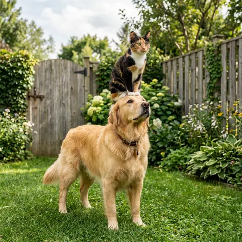 Cat Sitting on Friendly Dog's Head - Harmony Between Species