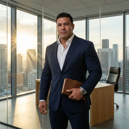Hispanic Muscular Businessman in Modern Office
