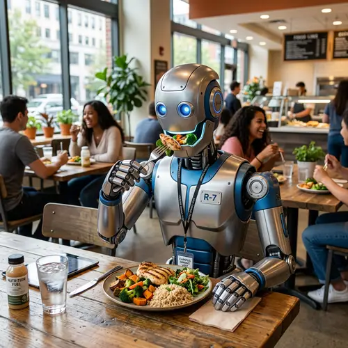 Robot Eating Lunch: A Fun Futuristic Scene