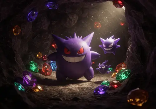 Gengar and Gastly in a Stunning Cave Scene