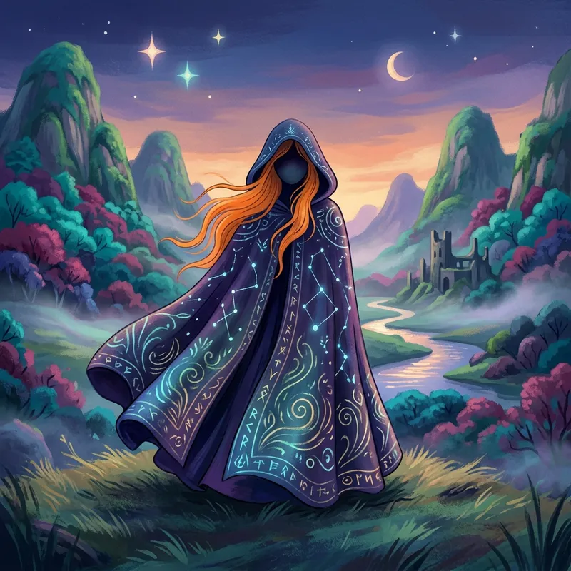 Mysterious Figure: Enigmatic Cloak & Vibrant Colors