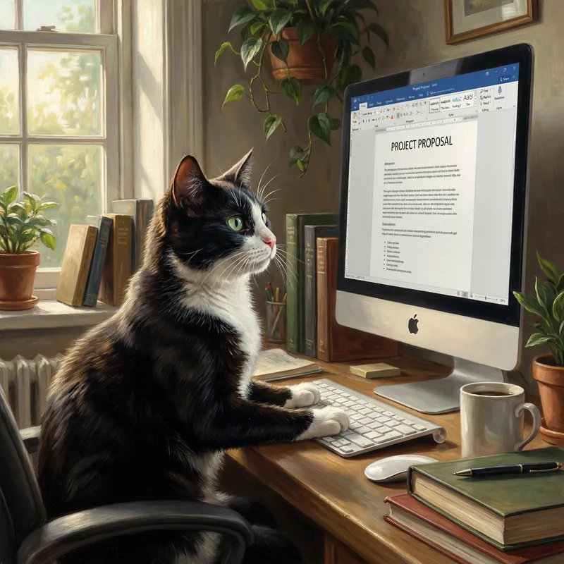 Clever Cat Typing on Keyboard: Playful Image