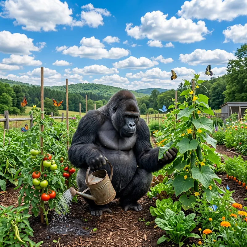 Gorilla Grows Cannabis in Lush Vegetable Garden