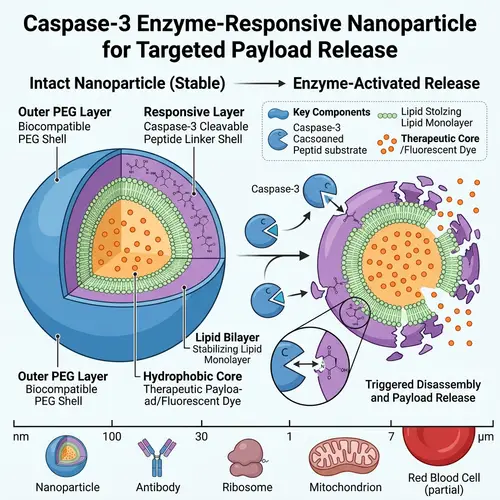 Caspase-3 Enzyme-Responsive Nanoparticle: Detailed Illustration