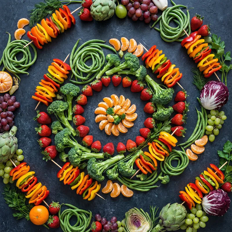 Vibrant Abstract Food Galaxy: Artistic Nourishment Display Vibrant Abstract Food Galaxy: Artistic Nourishment Display