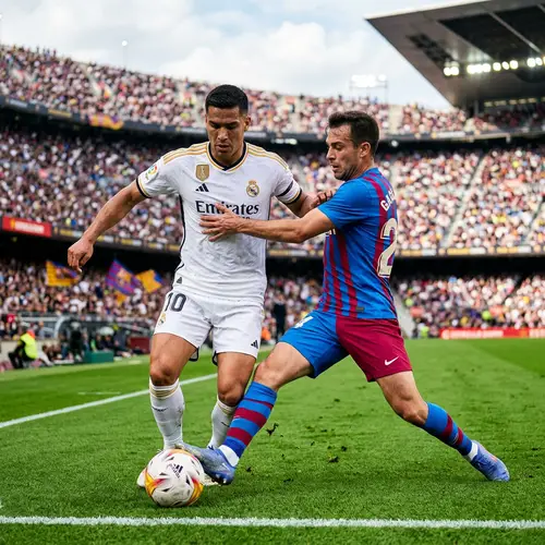 Intense Soccer Moment: Messi Taking on Cristiano