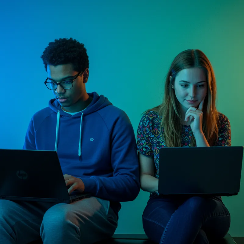 Diverse Programmers with Laptop on Colorful Background