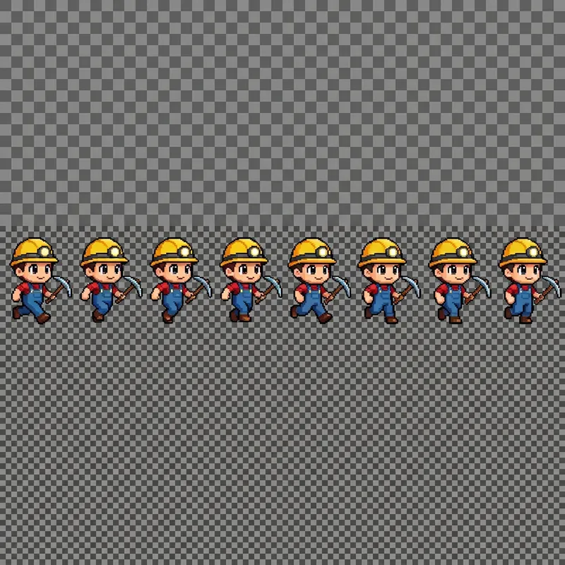 Cute 2D Pixel-Art Miner Sprite Sheet for Unity Cute 2D Pixel-Art Miner Sprite Sheet for Unity