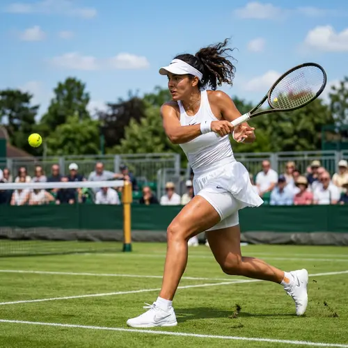 Realistic Hispanic Woman Playing Tennis with Intense Focus