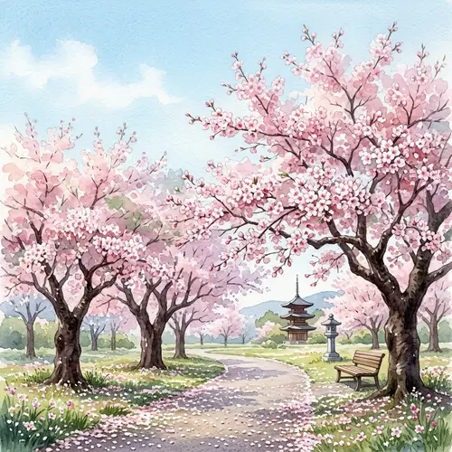 Tranquil Japanese Cherry Blossoms | Watercolor Art
