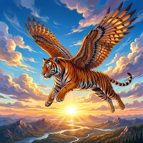 Winged Tiger Illustration: Strength and Grace in Sky