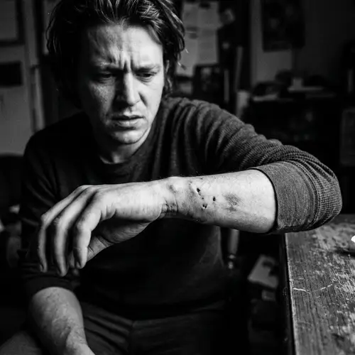 Dramatic Black and White Photo: Aftermath of Dog Bite Incident