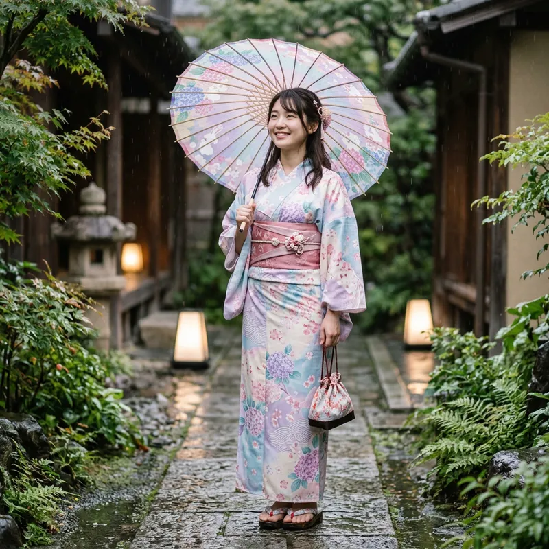 Graceful Young Japanese Model in Colorful Yukata