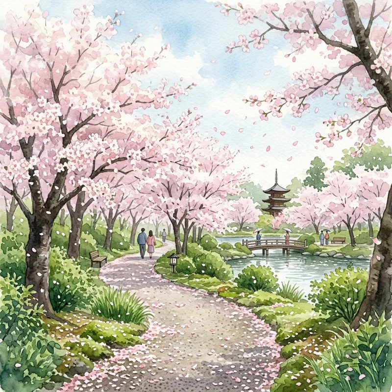 Tranquil Cherry Blossoms Watercolor Painting Tranquil Cherry Blossoms Watercolor Painting