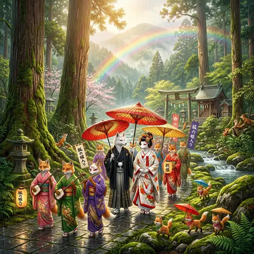 Fox Wedding Procession: Enchanting Japanese Folklore