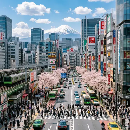 Tokyo Cityscape | Urban Skyscrapers, Cherry Blossoms & Mount Fuji