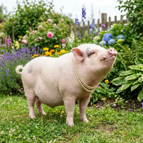 Pot-bellied Pig with Pearls - Outdoor Scene