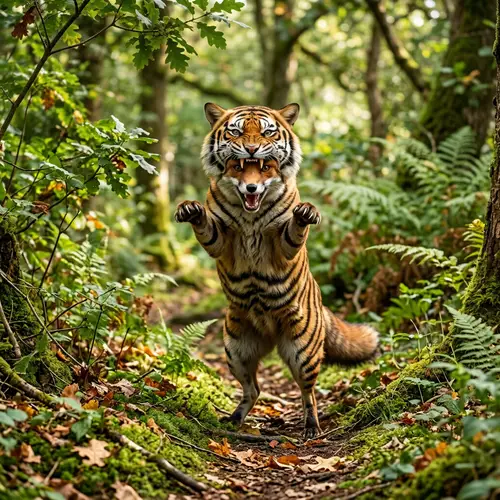 Cunning Fox Mimicking Tiger's Fierceness