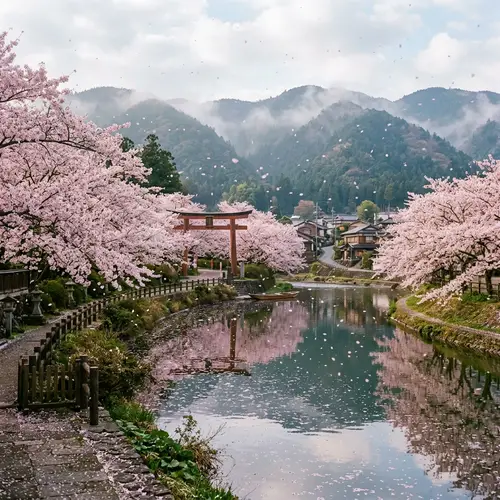 Serene Cherry Blossom Landscape in Japan