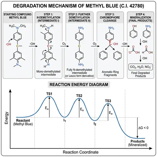 Methyl Blue Degradation Mechanism: Step-by-Step Reactions