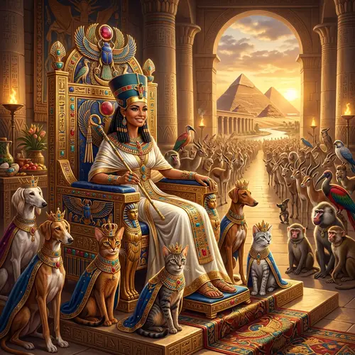 Regal Pharaonic Queen on Golden Throne