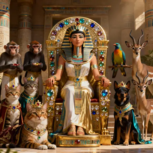 Regal Pharaonic Queen on Golden Throne