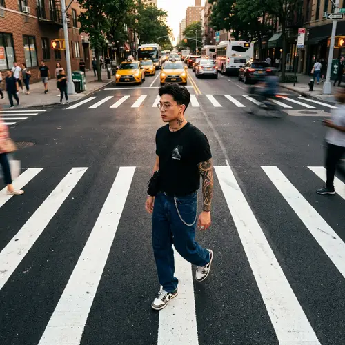 Cinematic Fashion on a Zebra Crossing