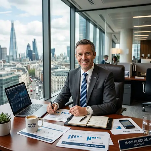 Experienced Male Banker in Tailored Grey Suit | Financial Professional