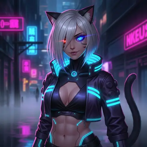Futuristic Cyberpunk Catgirl Artwork