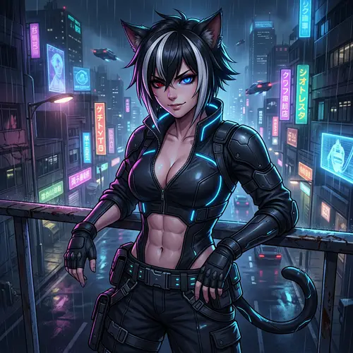 Futuristic Cyberpunk Catgirl Artwork