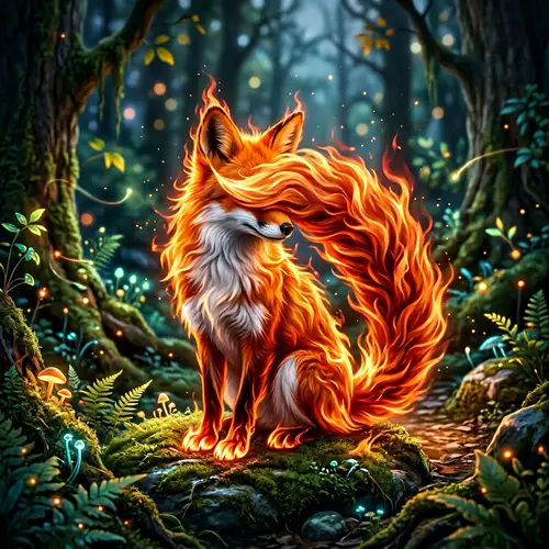 Mystical Red Fox Surrounded by Flames
