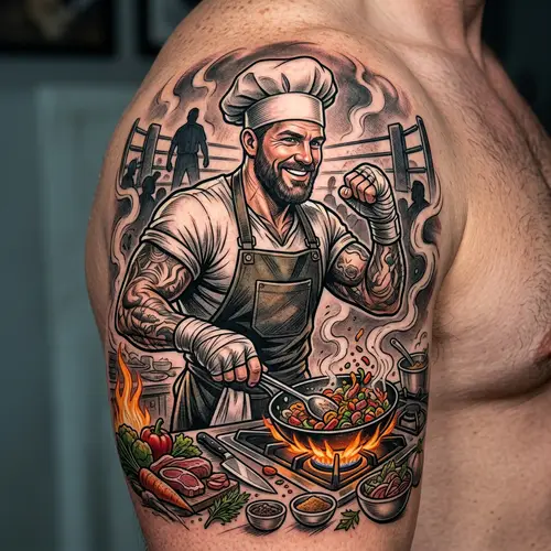 Unique Chef Boxing Tattoo Design for Food Lovers