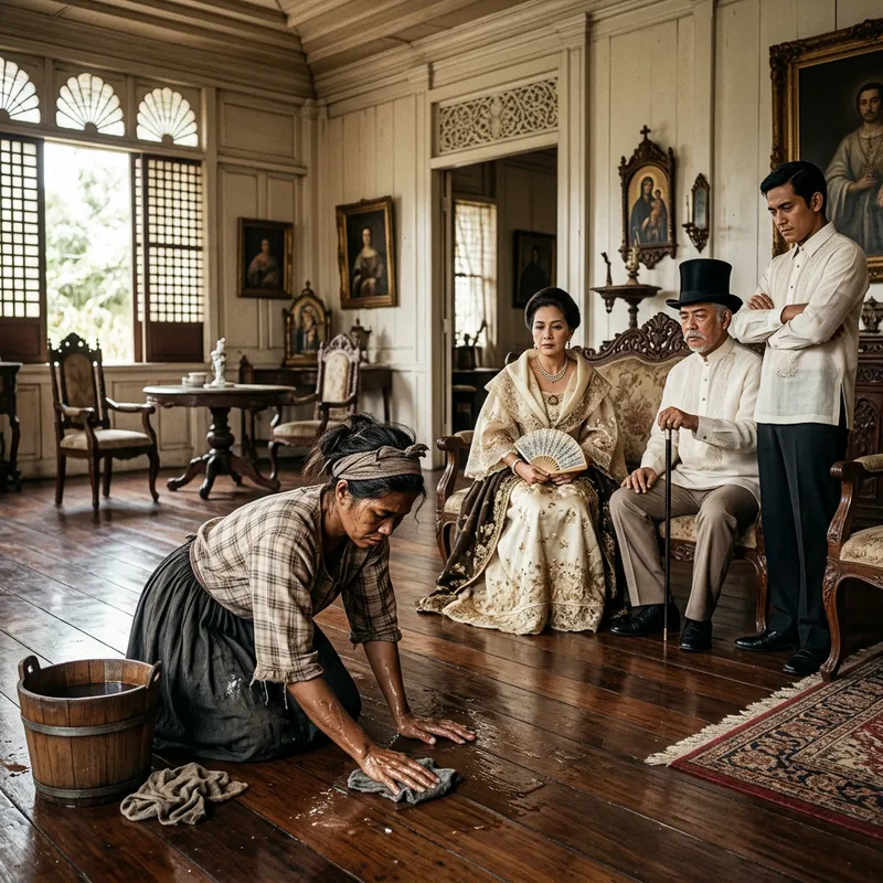 Social Disparities: Filipina Cleaning Floor in 19th Century PH