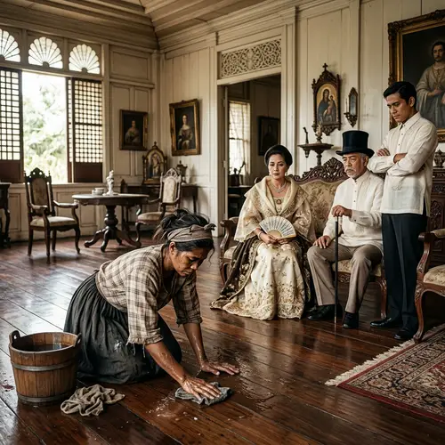 Filipina Slave Woman Cleaning Floor in 19th Century Philippines