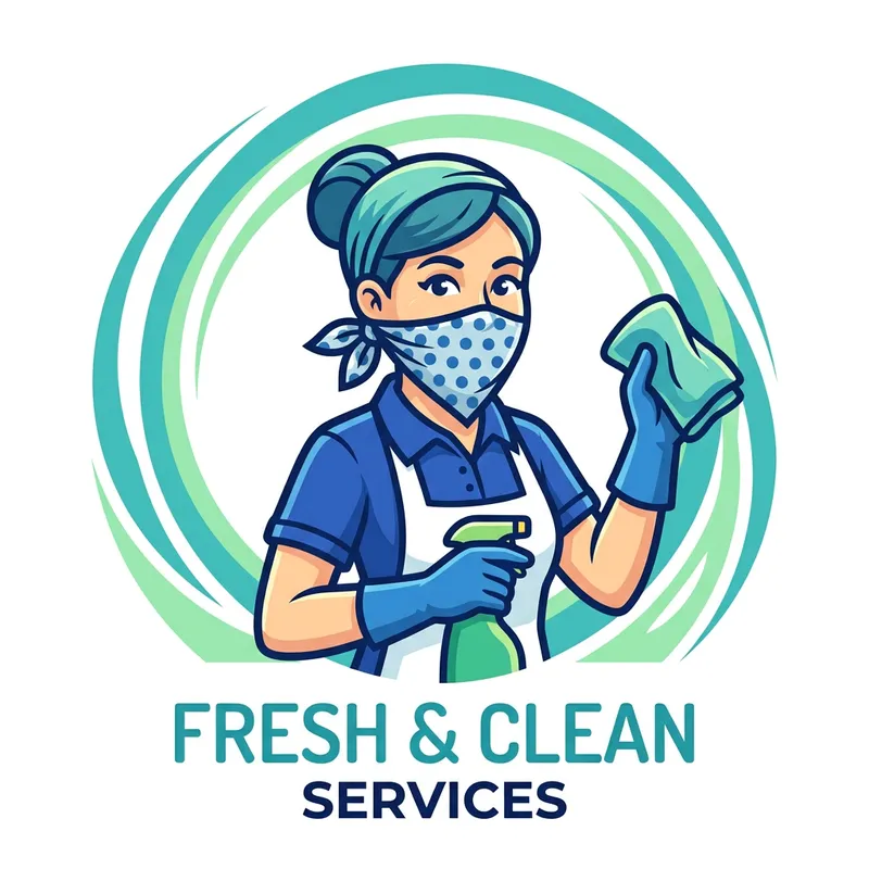 Cleaning Women Mascot Logo - Top View Design