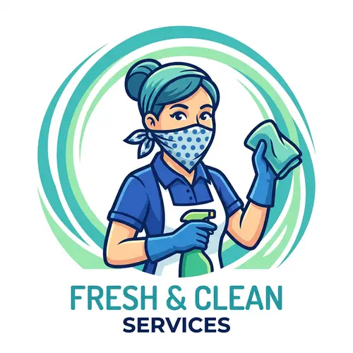 Cleaning Women Mascot Logo - Top View Design