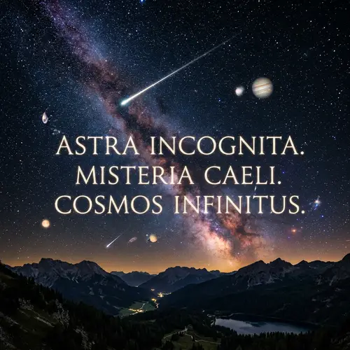 Stunning Night Sky with Constellation of Stars, Planets, and Latin Letters