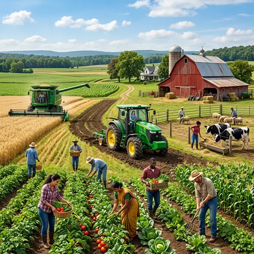 Diverse Farming Practices in Verdant Landscape