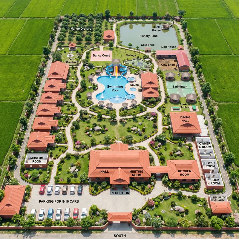 Aerial View of Luxury Resort Complex in Nepal