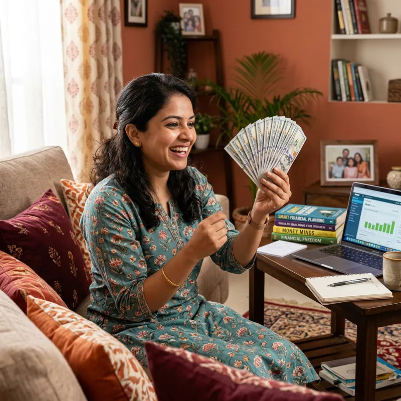 Person Celebrates at Home with $1000 Cash