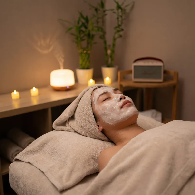 Tranquil Spa Experience: Asian Woman Relaxing with Facial Mask