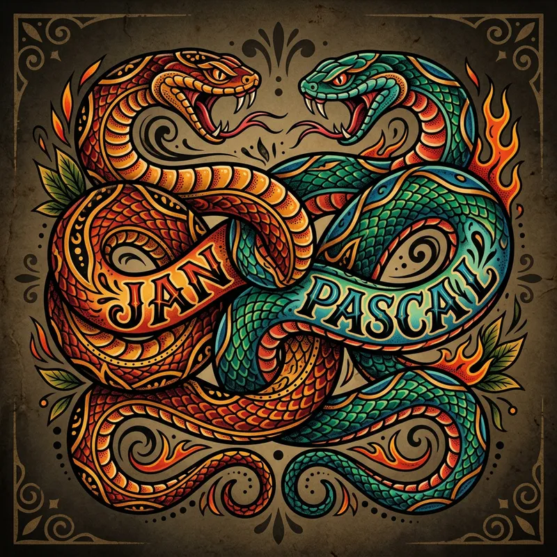 Traditional Style Snakes 'Jan' and 'Pascal' Illustration